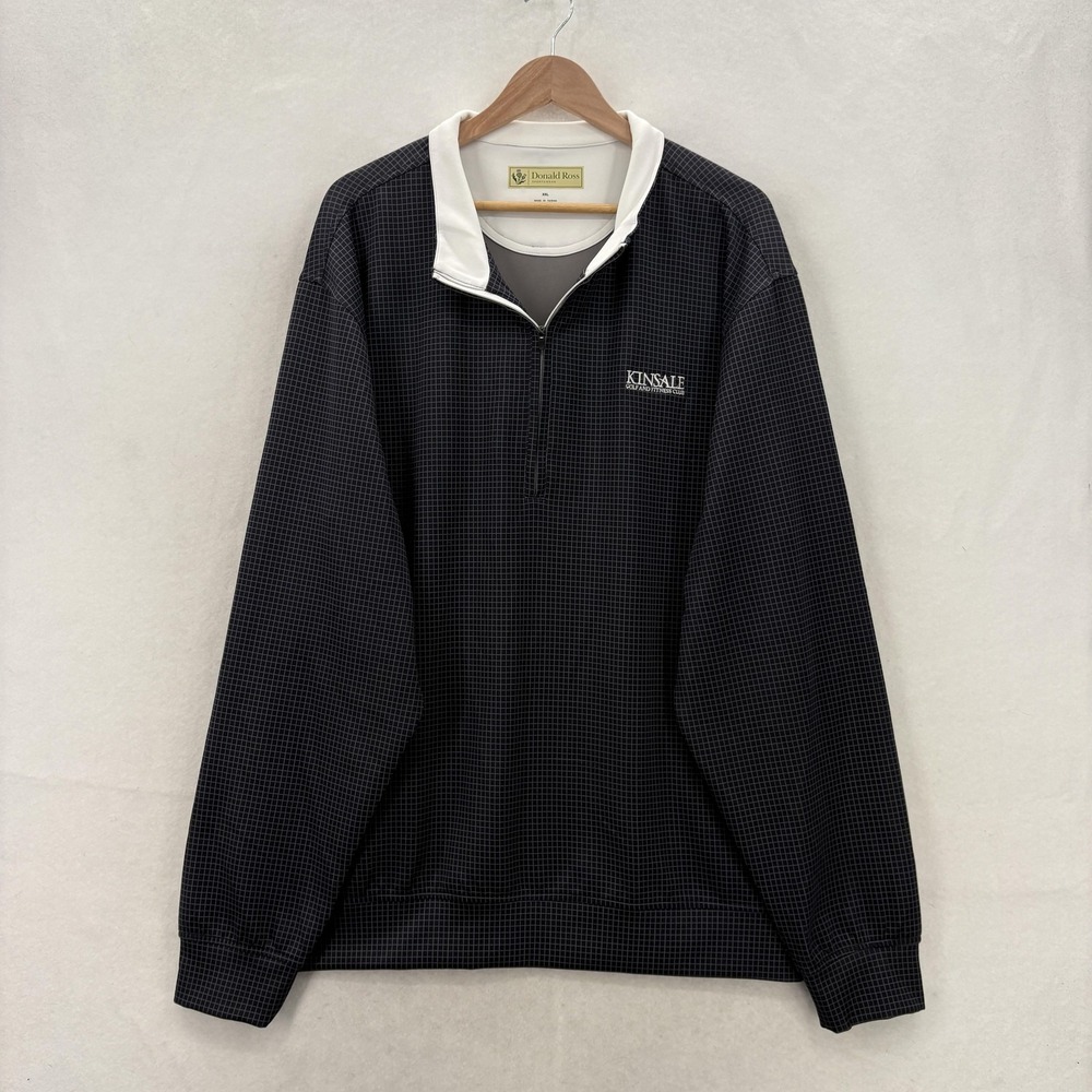 Donald Ross Links Pullover Mens 2XL Black Grid Check 1/4 Zip Kinsale Golf Club